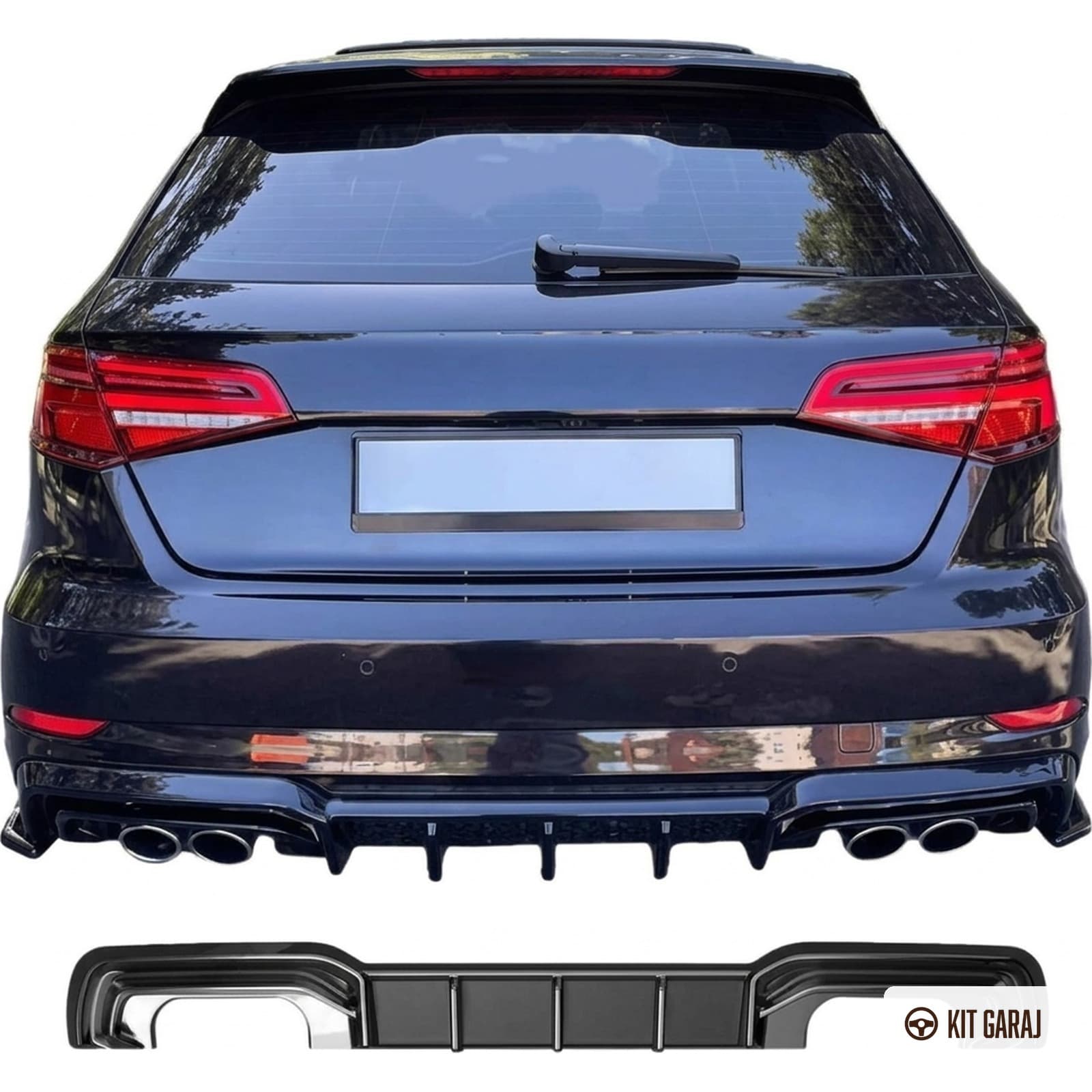 Audi A3 S3 8V Sportback 2016-2020 Difüzör (Plastik) Piano Black Boyalı