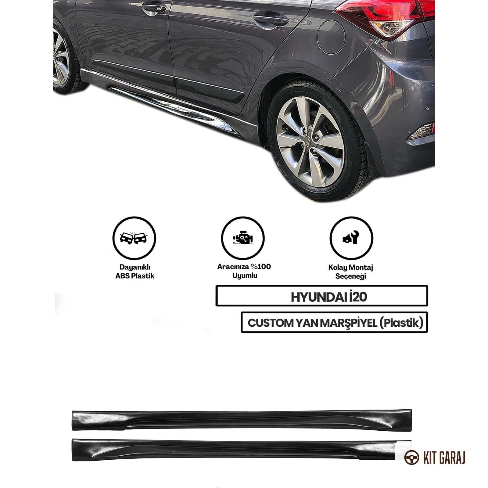 Hyundai I20 Custom Yan Marşpiyel (Çift) (Plastik)