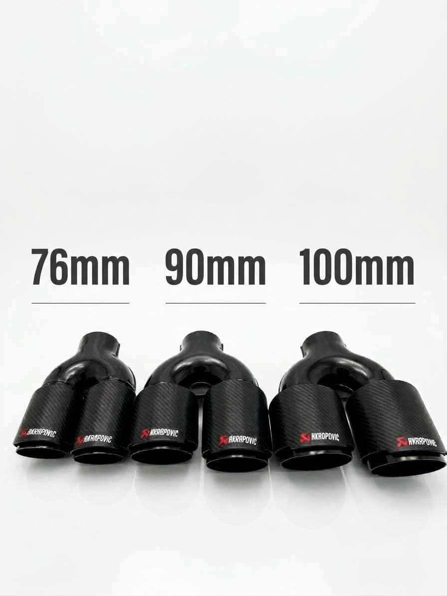Evrensel Akrapovic Tipi Çiftli Karbon Kaplama Egzoz Ucu Siyah İç 76 mm (3/4)