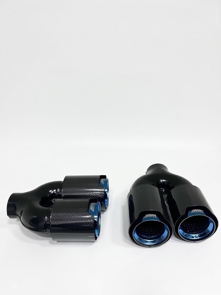 Evrensel BMW M Tipi Parlak Çiftli Karbon Kaplama Egzoz Ucu Mavi 90 mm