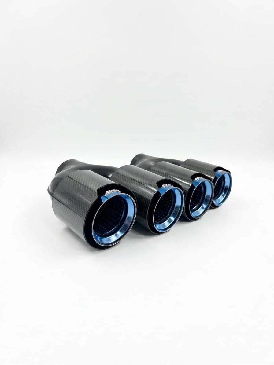 Evrensel BMW M Tipi Parlak Çiftli Karbon Kaplama Egzoz Ucu Mavi 90 mm (3/3)