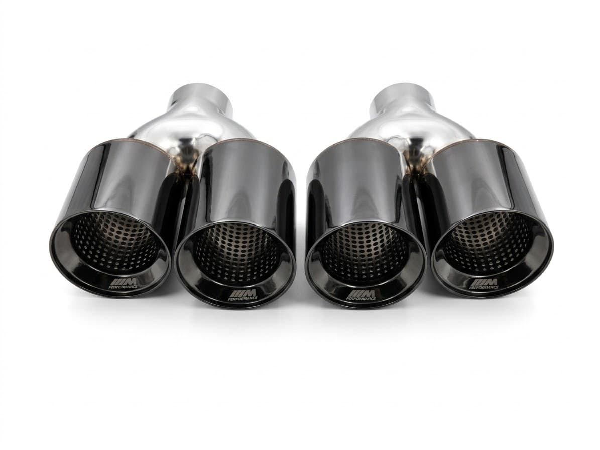 Evrensel BMW M Logolu Çiftli Egzoz Ucu Siyah Titanyum 90 mm (3/3)