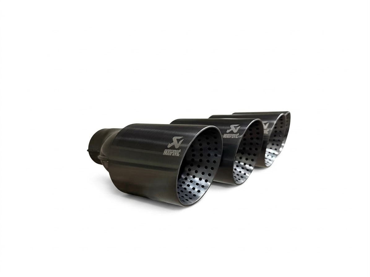 Evrensel Akrapovic Tipi Delikli Çiftli Egzoz Ucu Siyah Titanyum 90 mm