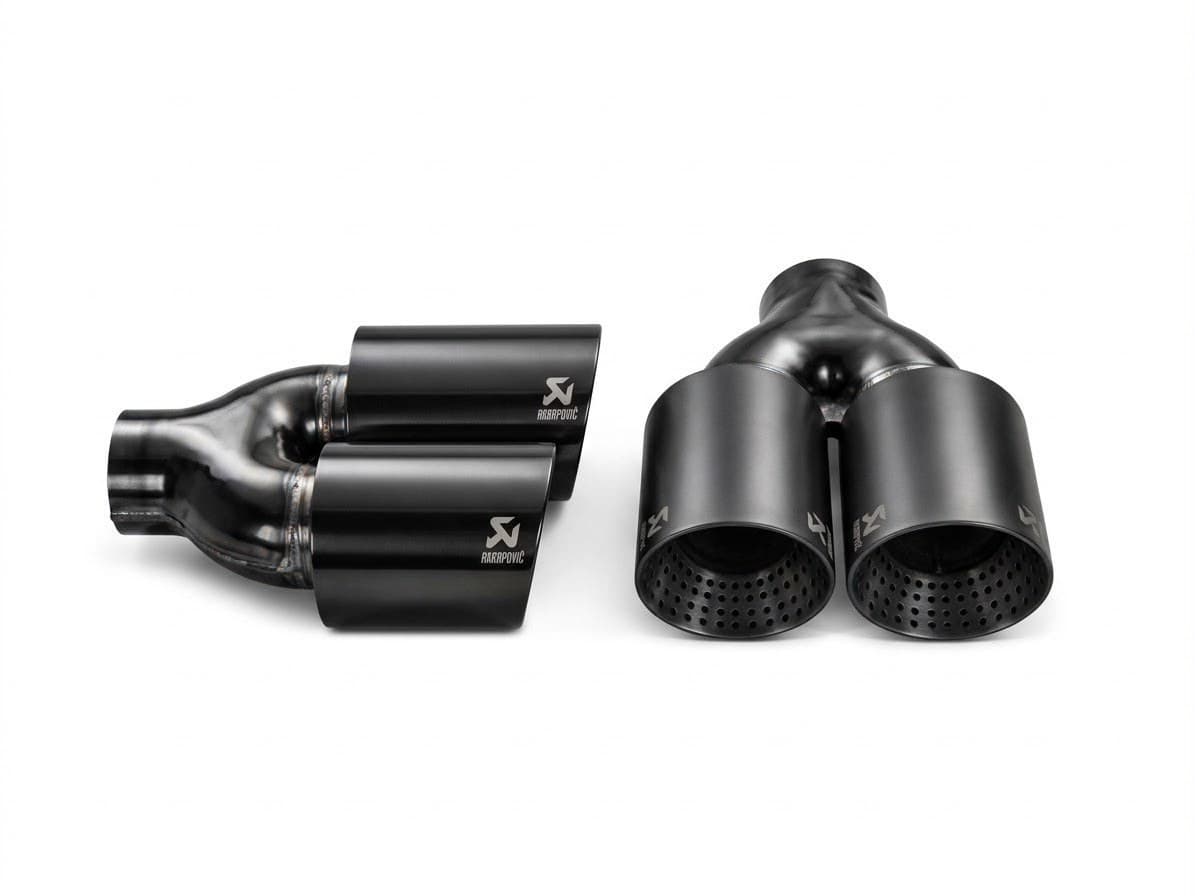 Evrensel Akrapovic Tipi Delikli Çiftli Egzoz Ucu Siyah Titanyum 90 mm (2/2)