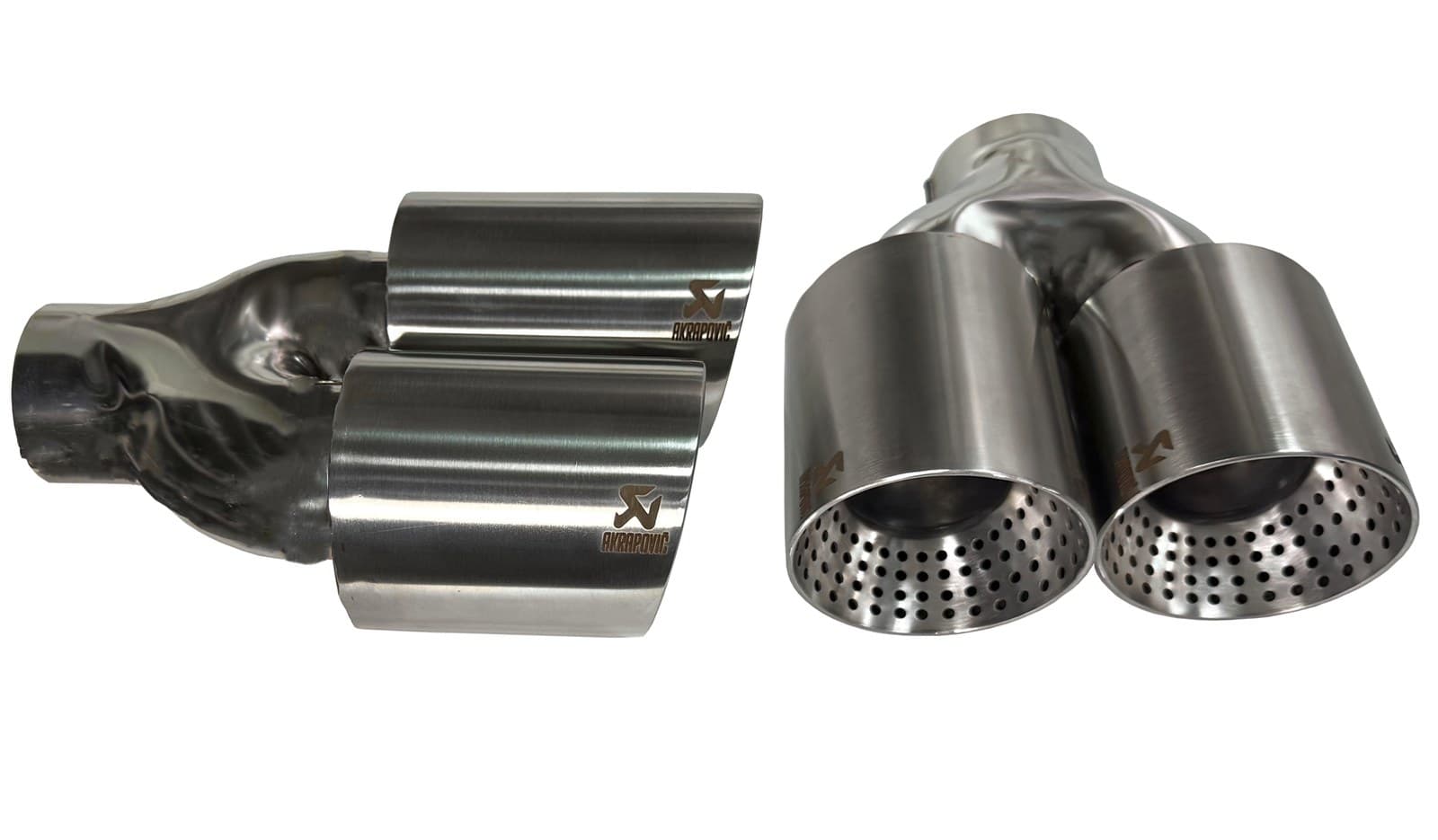 Evrensel Akrapovic Tipi Delikli Çiftli Egzoz Ucu Gri Titanyum 90 mm (3/4)